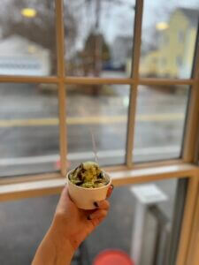 A scoop of Green Monster Ice Cream at Village Scoop